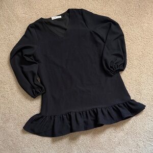 Girls Black Lined Ruffle Dress Size 9